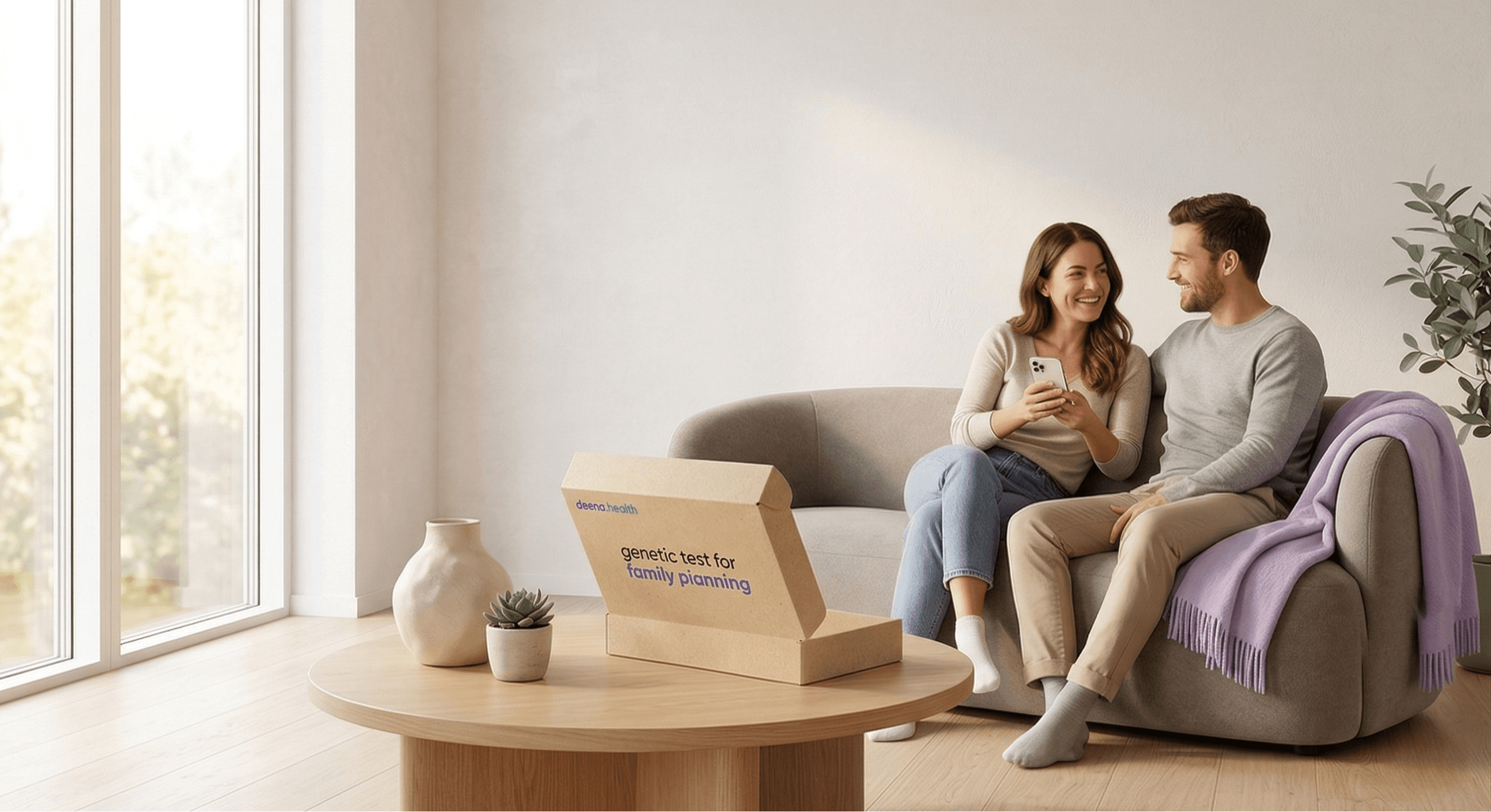 Couple using Deena Health genetic test kit at home